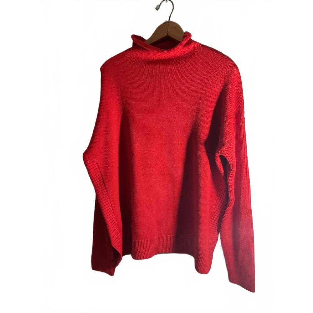 Tahari Women's Red Knit Cotton Blend Sweater Turtleneck XL